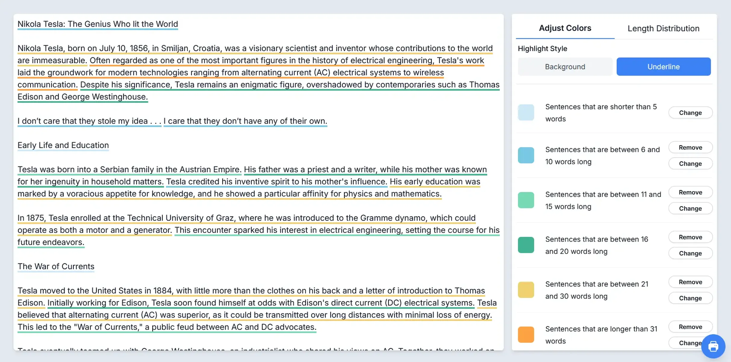 Screenshot of sentence highlighter feature