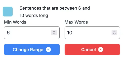 Adjust minimum and maximum values for sentence length ranges Modifying sentence length range interface